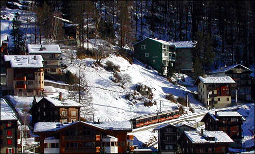 Gornergratt cog train leaving Zermatt