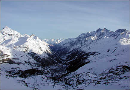 View toward the north of Zermatt deep in the valley